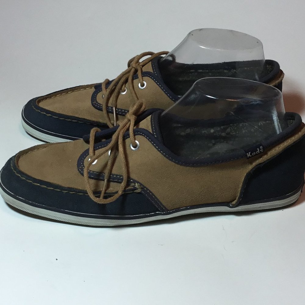 Keds Woman's Boat Shoes Blue/Tan Leather Size 8.5